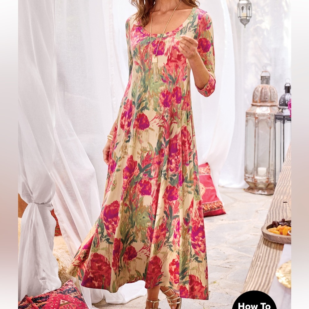 Soft Surroundings Santiago 3/4 Sleeve Floral Maxi Dress size large NWT